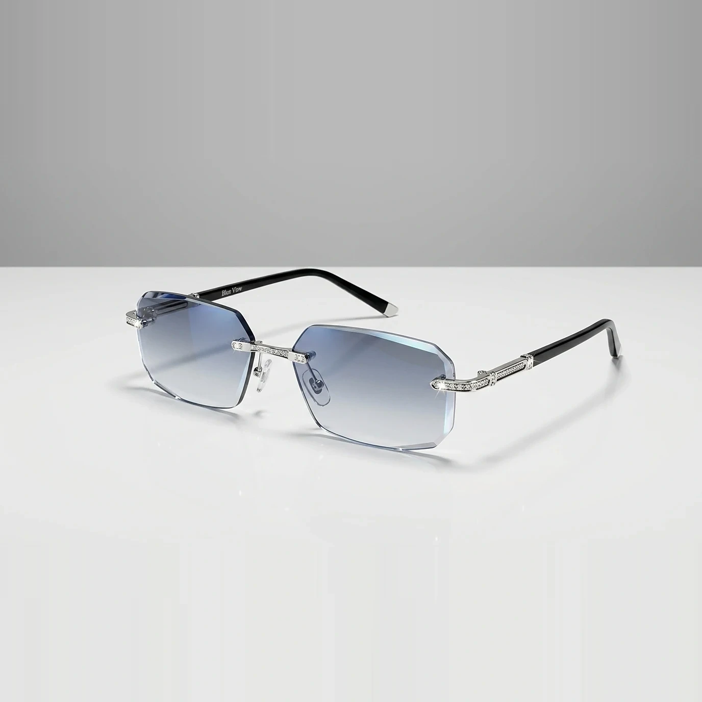 BlueLume Glasses rimless frame with blue gradient lenses